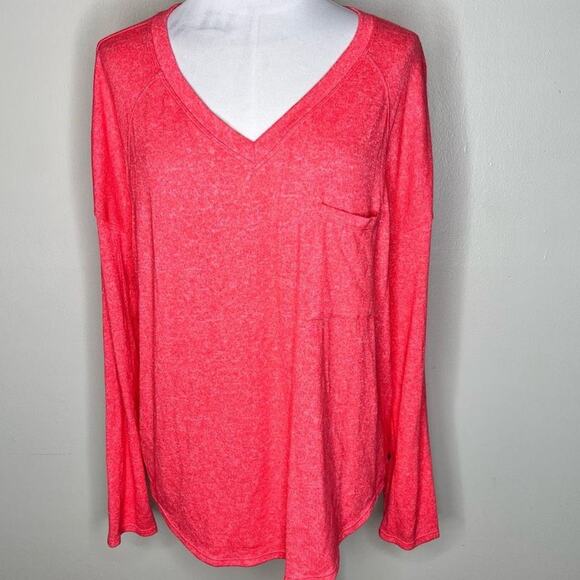 Calvin Klein Top Large Heather Pink Relaxed Jersey Knit Lounge Long Sleeve Tee - Picture 1 of 10